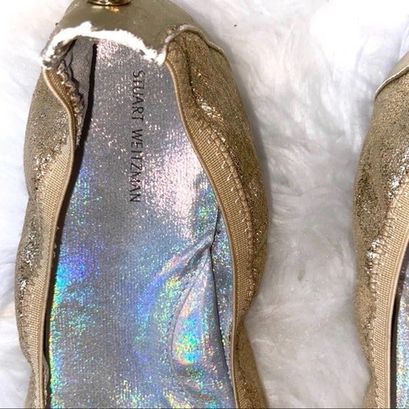Stuart Weitzman Rose Ballet Gold Flats 5 ~ - Picture 5 of 8